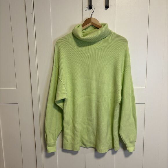 Free People Ottoman Slouchy Oversized Tunic Neon Green Sweater Size XS Cowl Neck - Picture 1 of 7